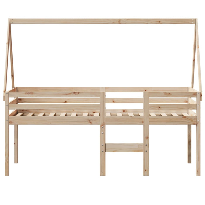 Letto a Soppalco con Tetto 75x190 cm in Legno Massello di Pino
