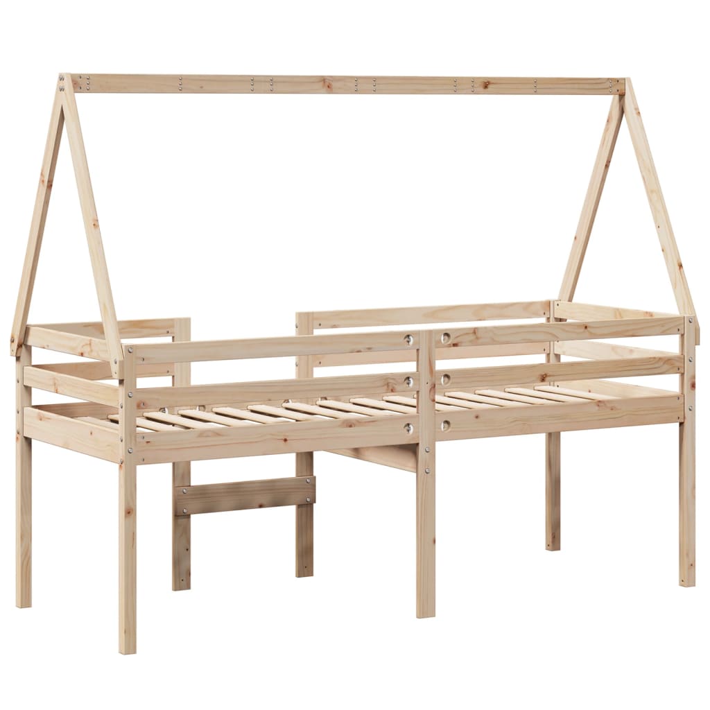 Letto a Soppalco con Tetto 75x190 cm in Legno Massello di Pino