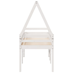 Letto a Soppalco con Tetto Bianco 75x190 cm in Legno di Pino