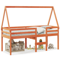 Letto a Soppalco con Tetto Cera 75x190cm Legno Massello di Pino 3282103