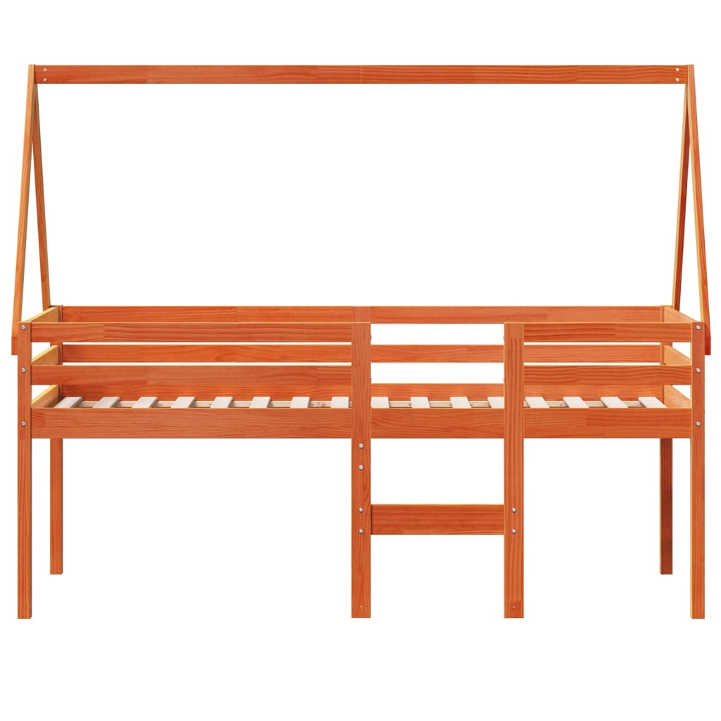 Letto a Soppalco con Tetto Cera 75x190cm Legno Massello di Pino