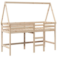 Letto Soppalco con Scala e Tetto 90x190 cm Legno Massello Pino