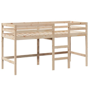Letto Soppalco con Scala e Tetto 90x190 cm Legno Massello Pino
