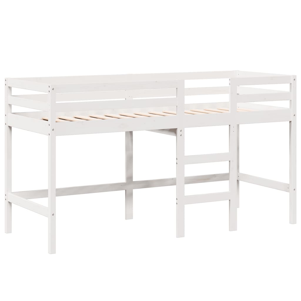 Letto Soppalco con Scala e Tetto Bianco 90x190 cm Massello Pino