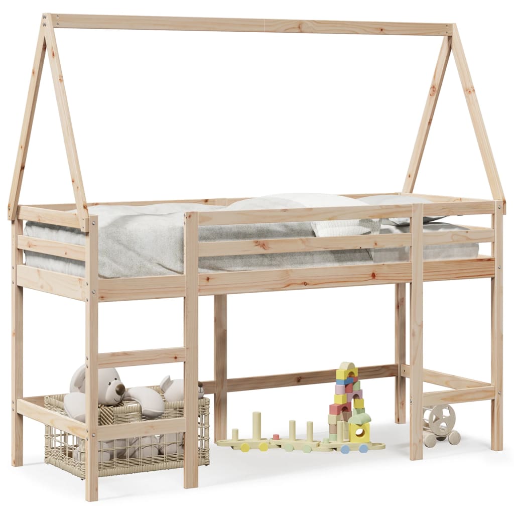 vidaXL Letto Soppalco con Scala e Tetto 90x200 cm Legno Massello Pino