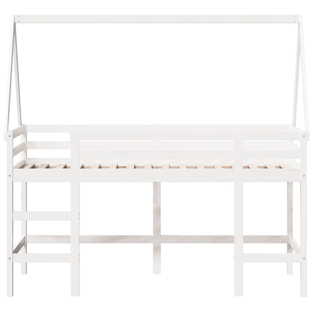 Letto Soppalco con Scala e Tetto Bianco 90x190 cm Massello Pino