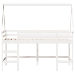 Letto Soppalco con Scala e Tetto Bianco 90x190 cm Massello Pino