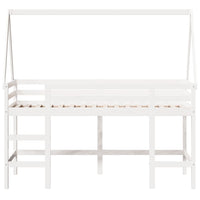 Letto Soppalco con Scala e Tetto Bianco 90x190 cm Massello Pino 3282115