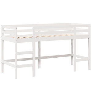 Letto Soppalco con Scala e Tetto Bianco 90x190 cm Massello Pino