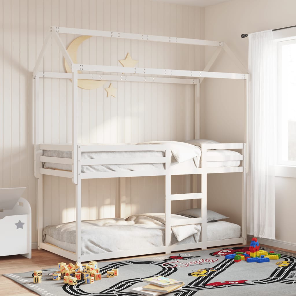 Letto a Castello senza Materasso-Struttura Letto a Castello Bianco 90x190cm Massello Pino 442539