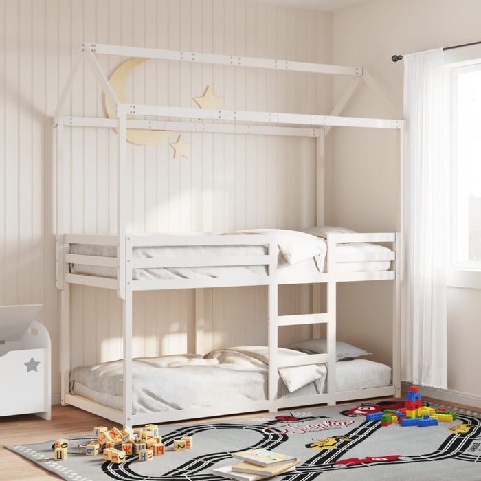 Letto a Castello senza Materasso-Struttura Letto a Castello Bianco 90x190cm Massello Pino 442539