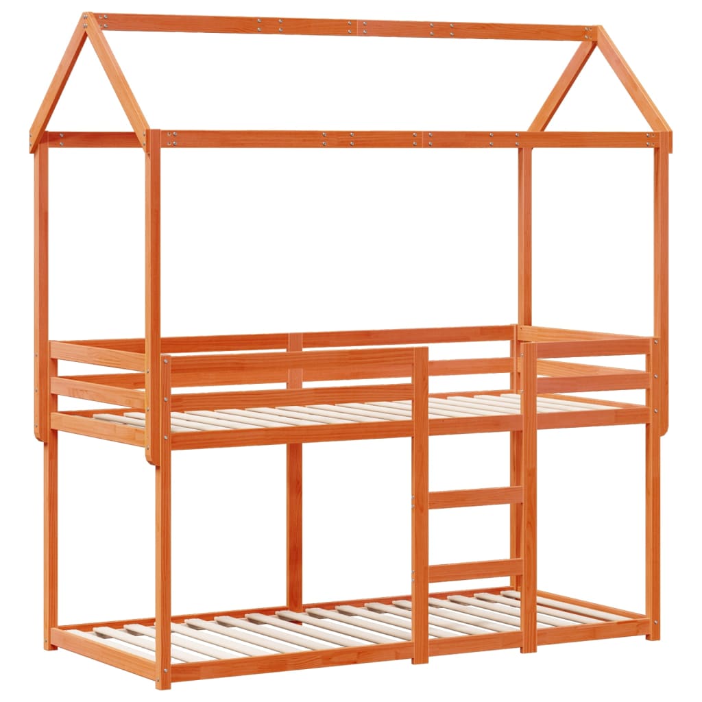 vidaXL Letto a Castello con Tetto Marrone Cera 75x190 cm Massello Pino