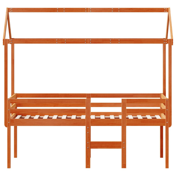 Letto a Soppalco con Tetto Marrone Cera 90x200 cm Legno di Pino