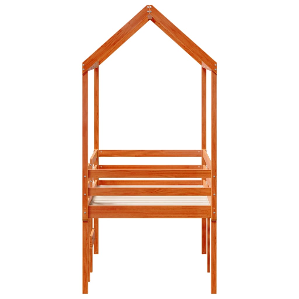 Letto a Soppalco con Tetto Marrone Cera 90x200 cm Legno di Pino