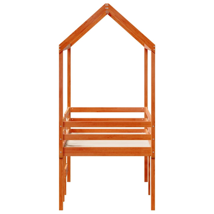 Letto a Soppalco con Tetto Marrone Cera 90x200 cm Legno di Pino