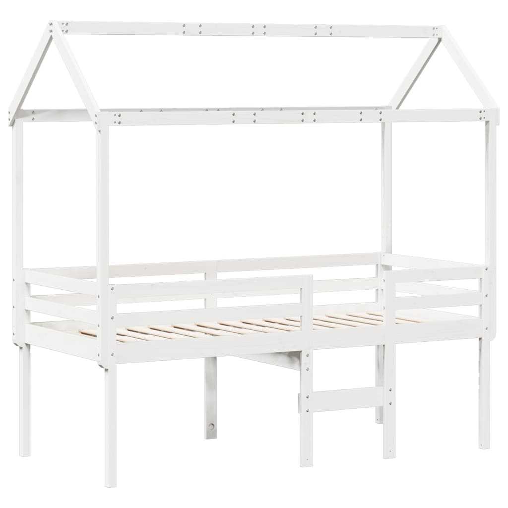Letto a Soppalco con Tetto Bianco 90x190 cm in Legno di Pino