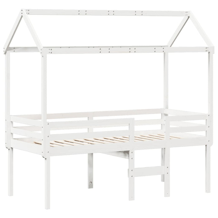 Letto a Soppalco con Tetto Bianco 90x190 cm in Legno di Pino