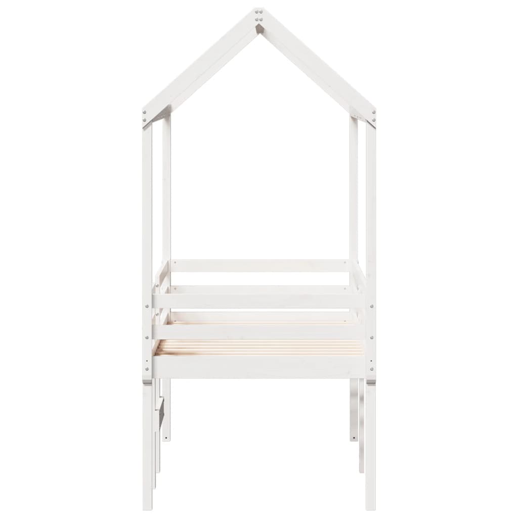 Letto a Soppalco con Tetto Bianco 90x190 cm in Legno di Pino