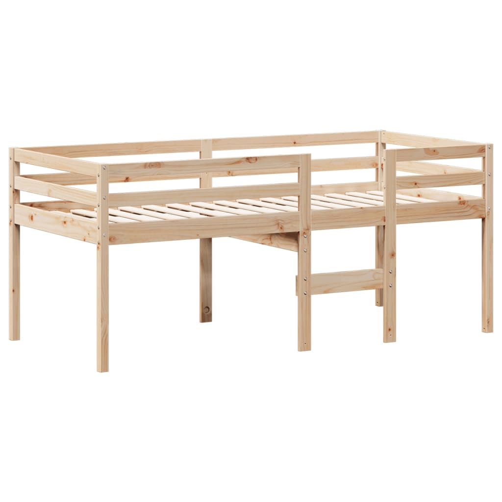 Letto a Soppalco con Tetto 75x190 cm in Legno Massello di Pino