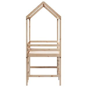 Letto Soppalco con Scala e Tetto 90x200 cm Legno Massello Pino 3282144