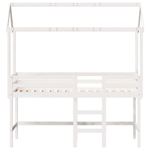 Letto Soppalco con Scala e Tetto Bianco 90x190 cm Massello Pino