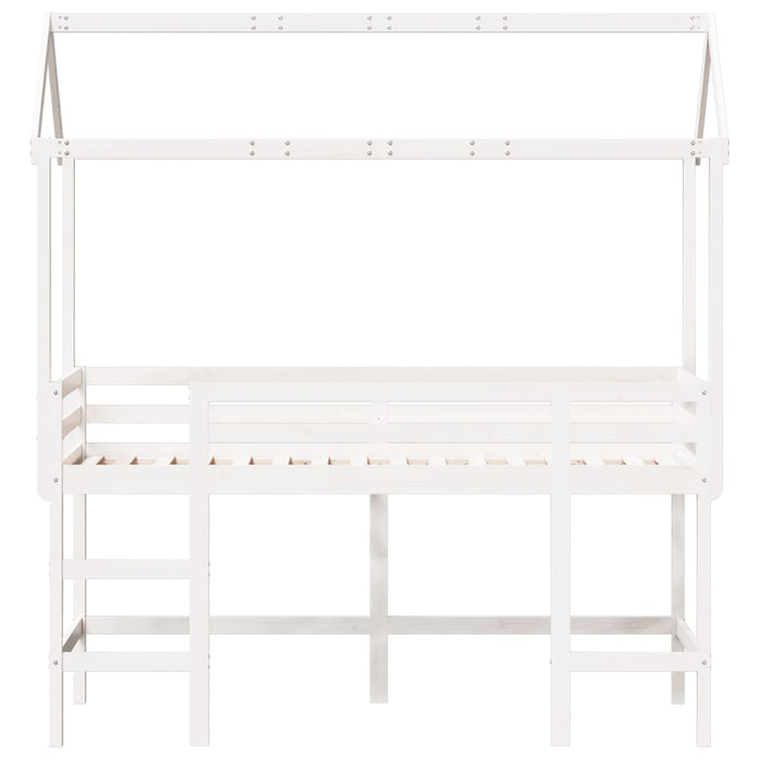 Letto Soppalco con Scala e Tetto Bianco 90x190 cm Massello Pino