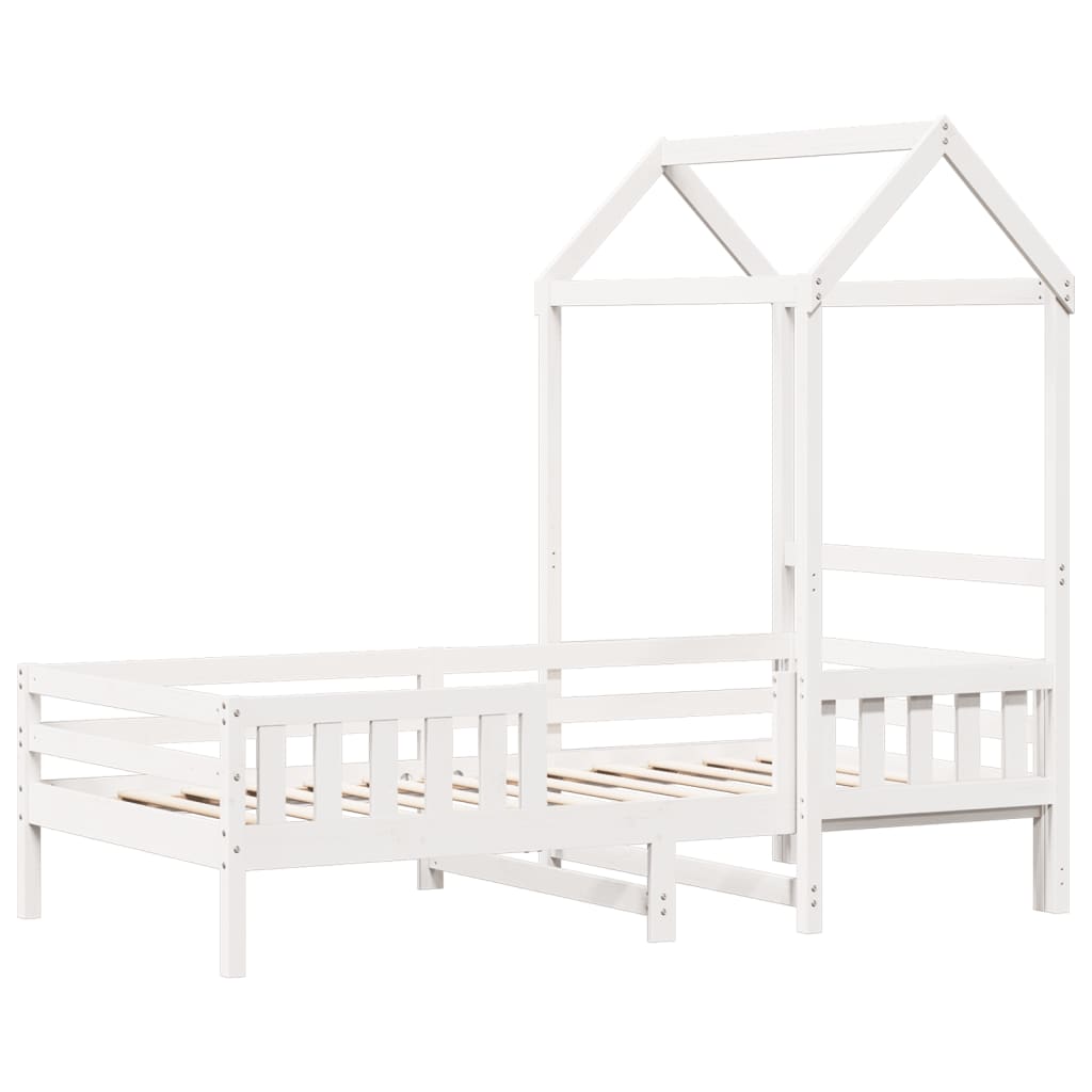 Giroletto con Tetto-Struttura Letto Bianco 75x190 cm Legno Massello di Pino