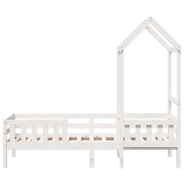 Giroletto con Tetto-Struttura Letto Bianco 75x190 cm Legno Massello di Pino