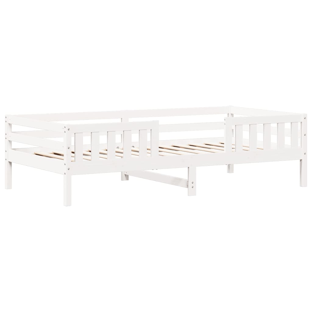Set Letto e Panca con Tetto Bianco 90x190cm Legno Massello Pino 3282181