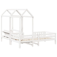 Set Letto e Panca con Tetto Bianco 90x190cm Legno Massello Pino