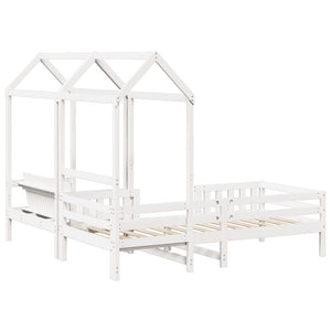 Set Letto e Panca con Tetto Bianco 90x190cm Legno Massello Pino