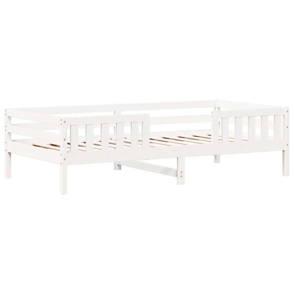 Giroletto con Panca e Tetto-Struttura Letto Bianco 75x190cm Legno Massello Pino