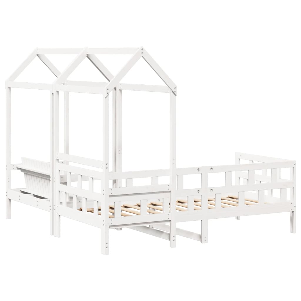 Set Dormeuse con Tetto Bianco 80x200 cm Legno Massello di Pino
