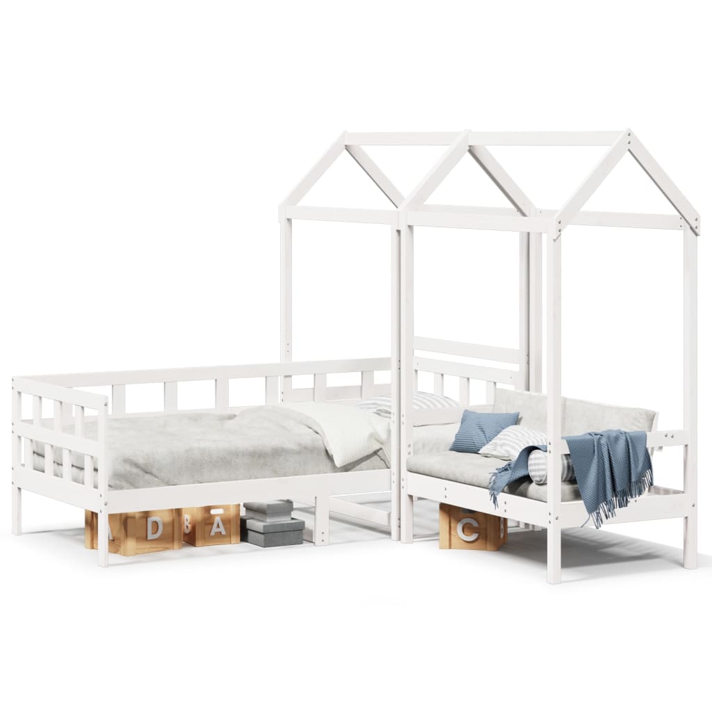 Set Dormeuse con Tetto Bianco 90x190 cm Legno Massello di Pino