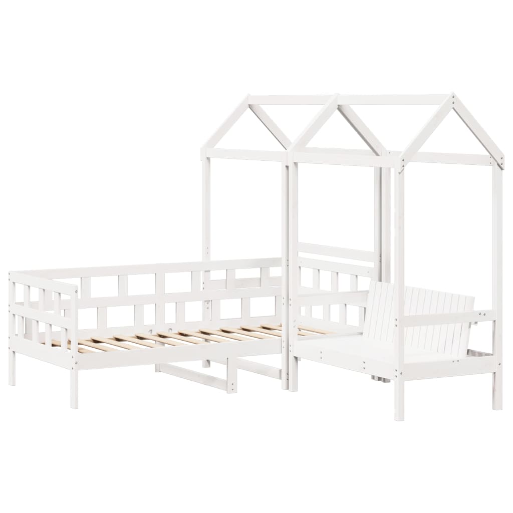 Set Dormeuse con Tetto Bianco 90x190 cm Legno Massello di Pino