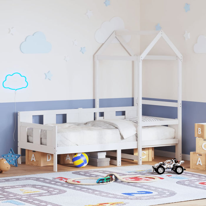 Dormeuse con Tetto 90x190 cm Bianco in Legno Massello di Pino 3282281