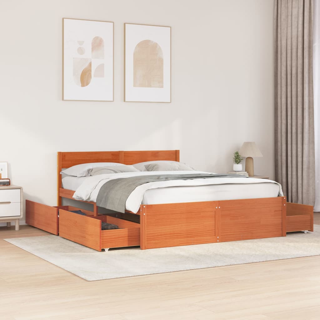 Letto senza Materasso Marrone Cera 150x200 cm in Legno di Pino 3282347