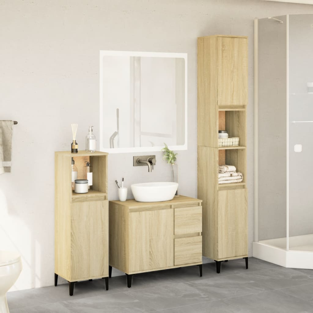 vidaXL Set Mobili da Bagno 3 pz Rovere Sonoma in Legno Multistrato