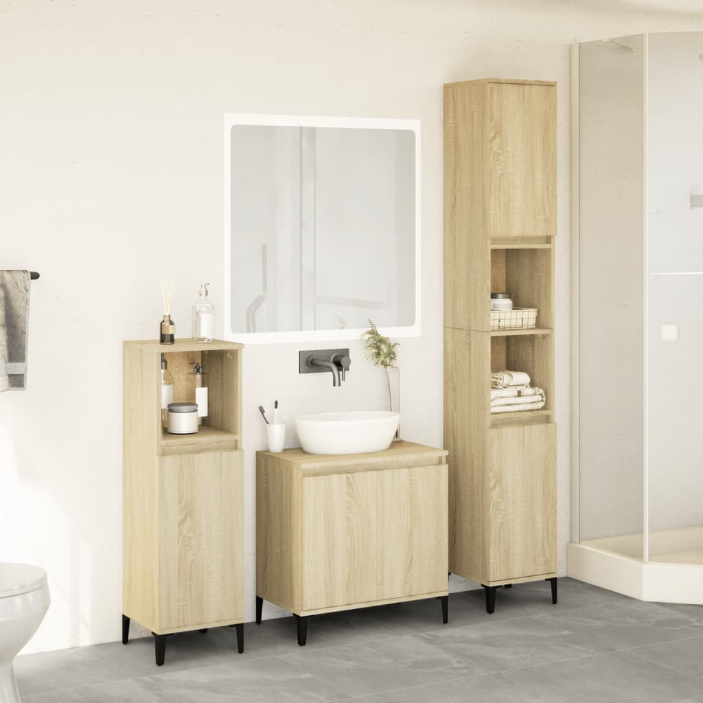 Set Mobili da Bagno 3 pz Rovere Sonoma in Legno Multistrato 3282655