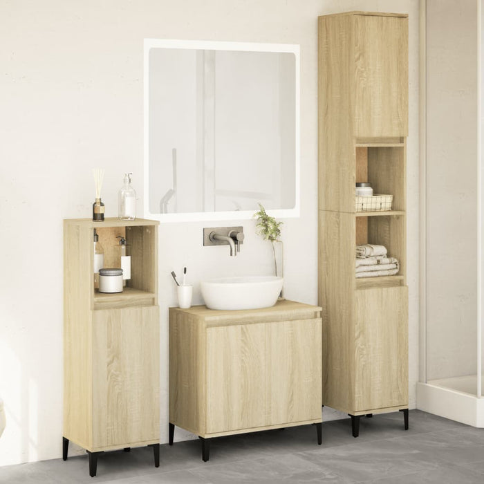 Set Mobili da Bagno 3 pz Rovere Sonoma in Legno Multistrato 3282655