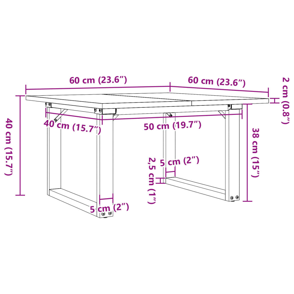 Tavolino da Salotto Telaio a O 60x60x40cm Legno Pino e Acciaio 3282660