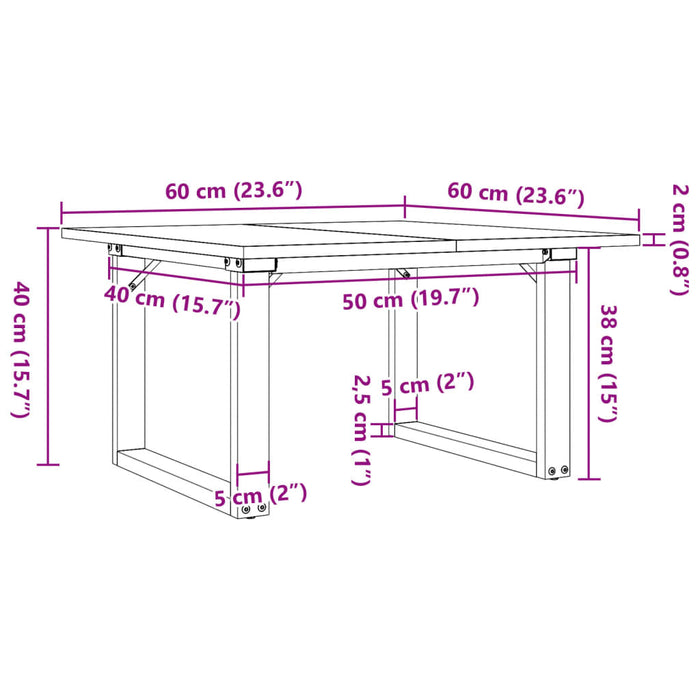 Tavolino da Salotto Telaio a O 60x60x40cm Legno Pino e Acciaio 3282660