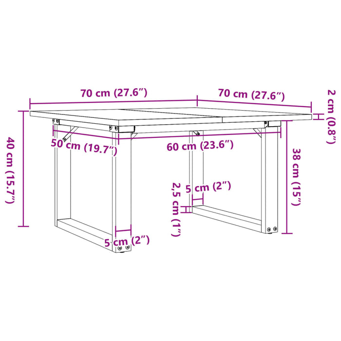 Tavolino da Salotto Telaio a O 70x70x40cm Massello Pino e Ghisa 3282661
