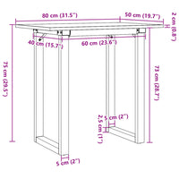 Tavolo da Pranzo Telaio a O 80x50x75 cm Legno Pino e Acciaio