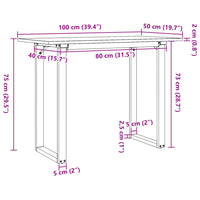 vidaXL Tavolo da Pranzo Telaio a O 100x50x75 cm Legno Pino e Acciaio