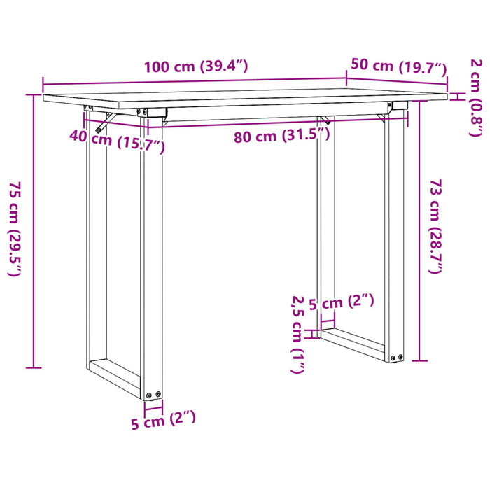 vidaXL Tavolo da Pranzo Telaio a O 100x50x75 cm Legno Pino e Acciaio