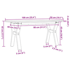 Tavolino Salotto Telaio a Y 100x50x45 cm Legno Pino e Acciaio