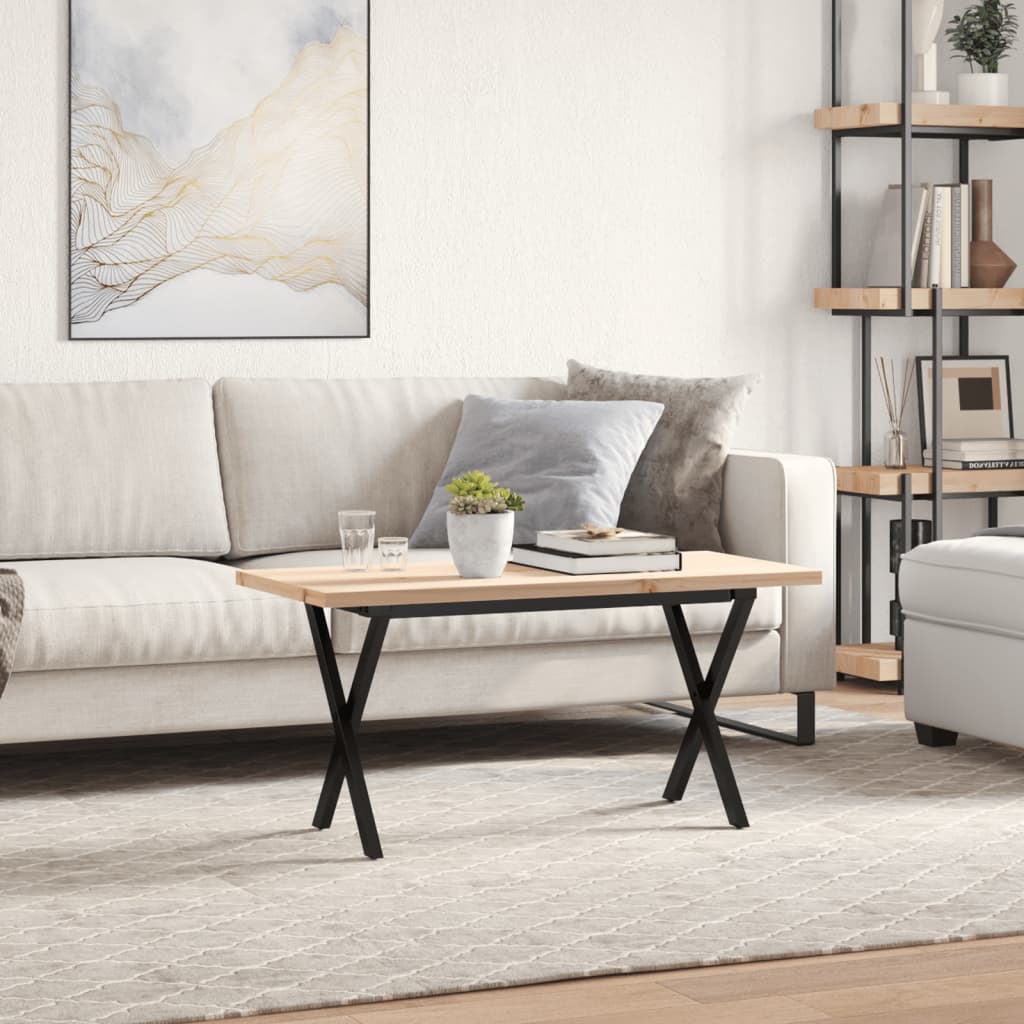 Tavolino Salotto Telaio a X-Tavolino da soggiorno 90x40x45,5 cm Legno Pino e Acciaio
