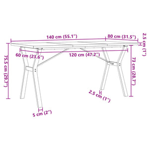 Tavolo da Pranzo Telaio a Y 140x80x75,5 cm Legno Pino e Acciaio