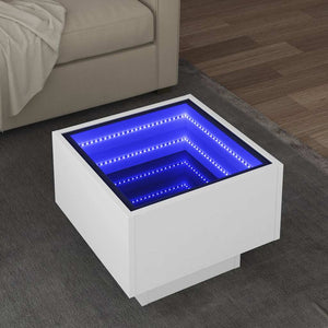 Tavolino con LED-Tavolino da soggiorno-Tavolo Bianco 40x40x30 cm in Legno Multistrato
